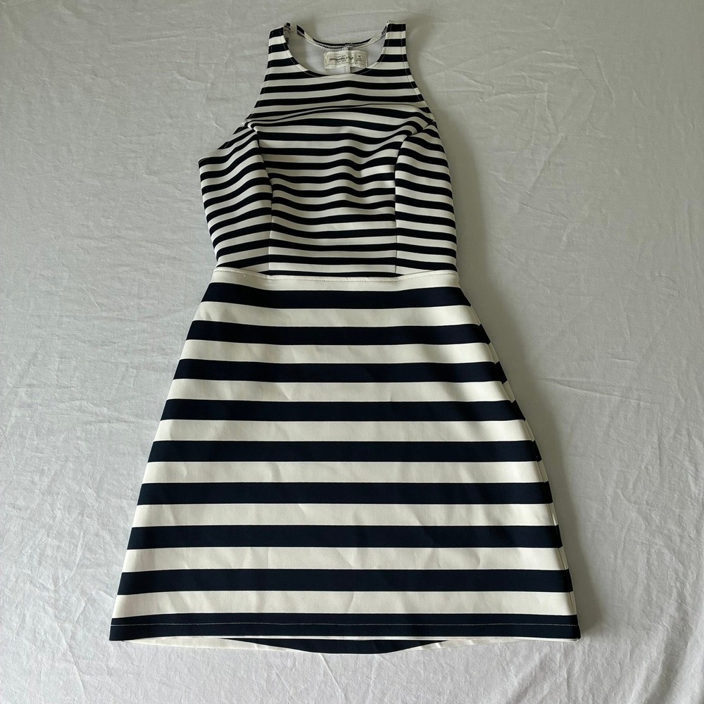 Abercrombie & Fitch Striped Skater Dress‎ Navy White Back Cutout Scuba Medium